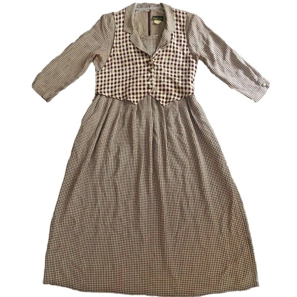 Stuart Allen Gingham Dress Womens Sz 8 VTG 70s USA Midi Vest Cottagecore Pockets - Picture 8 of 15
